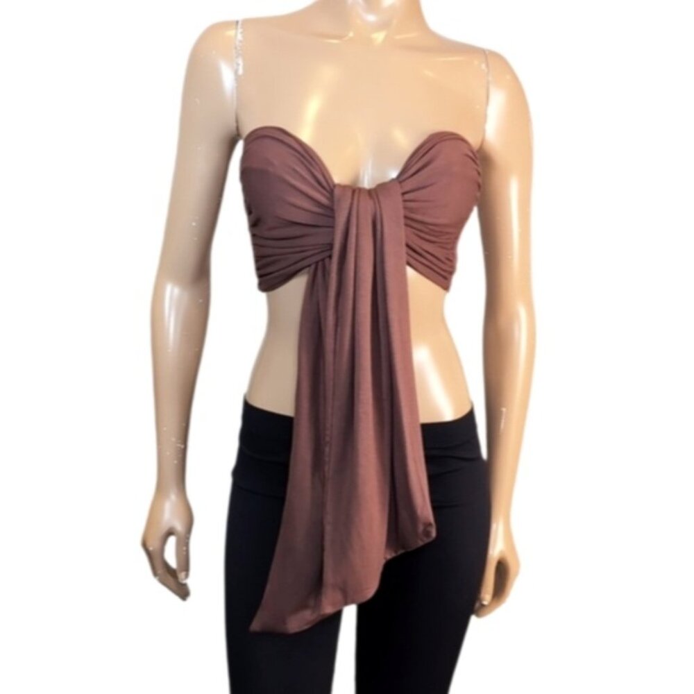 💠J Lux Label Brown Bandeau Wrap Top Womens Size XL Multi Way Tie Straps Crop